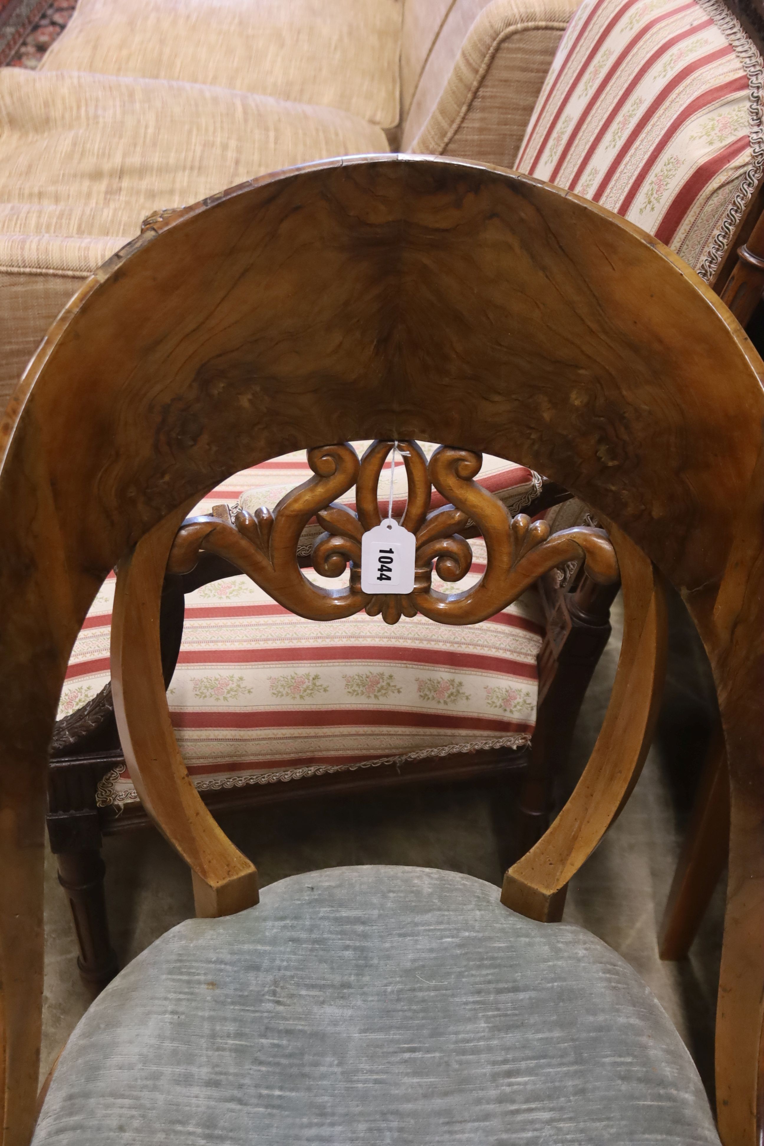 A 19th century Italian walnut side chair, width 50cm, depth 46cm, height 93cm